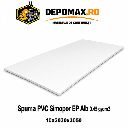 Placa rigida PVC Simopor EP Alb 0.45 g/cm3, 10x2030x3050 mm